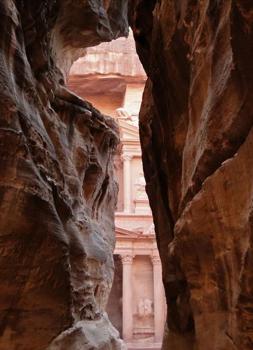 The pathway into Petra is one and a quarter miles long and at the end it widens into the natural fortress of an amazing city carved out of rock. 