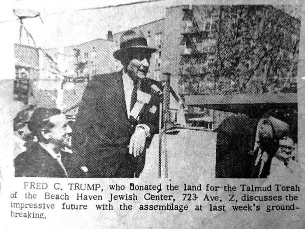 Donald Trump's father, Fred at a ground breaking ceremony where he donated the land for Talmud Torah of the Beach Haven Jewish Center. 